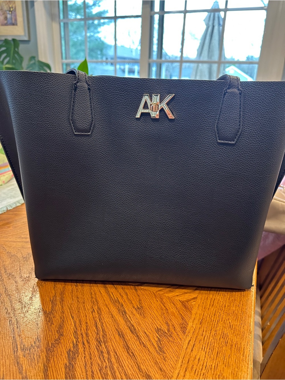 Anne Klein Black Pebbled Tote with Gold AK Logo